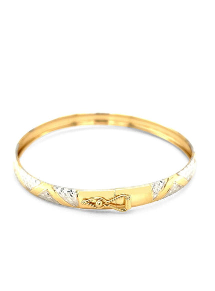 10k Two-Tone Gold Textured Zigzag Style Bangle - Ellie Belle