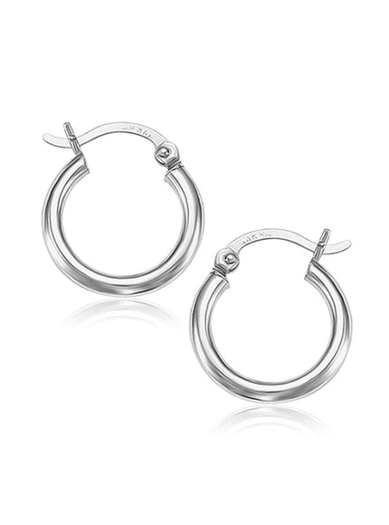 10k White Gold Polished Hoop Earrings (15 mm) - Ellie Belle