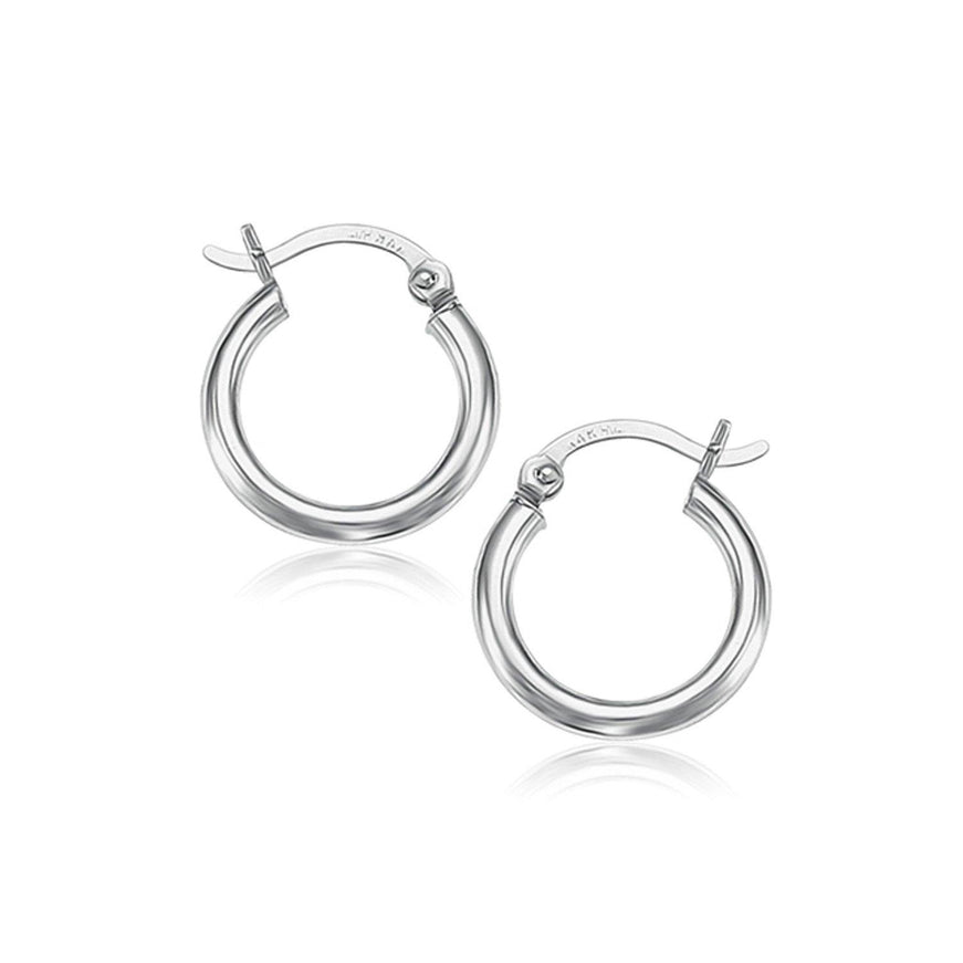 10k White Gold Polished Hoop Earrings (15 mm) - Ellie Belle