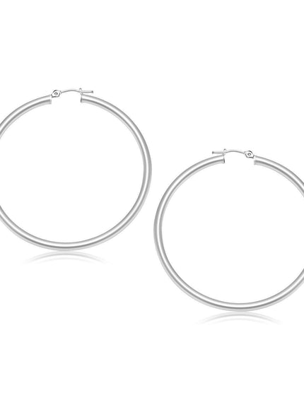 10k White Gold Polished Hoop Earrings (30 mm) - Ellie Belle