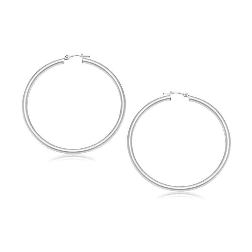 10k White Gold Polished Hoop Earrings (30 mm) - Ellie Belle