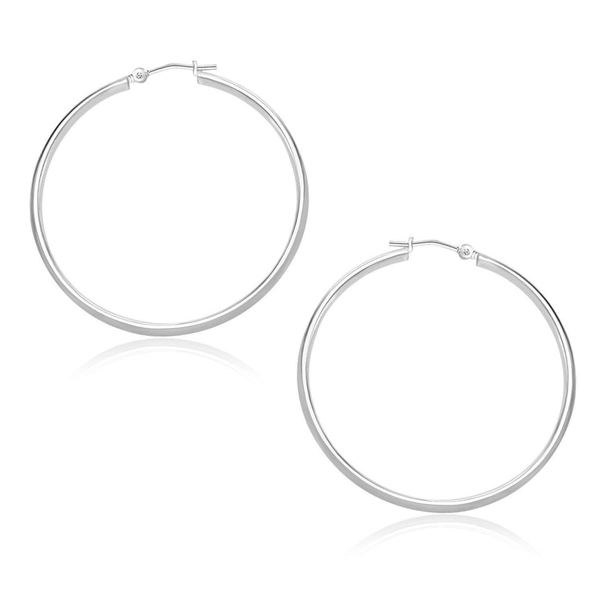 10k White Gold Polished Hoop Earrings (30mm) - Ellie Belle