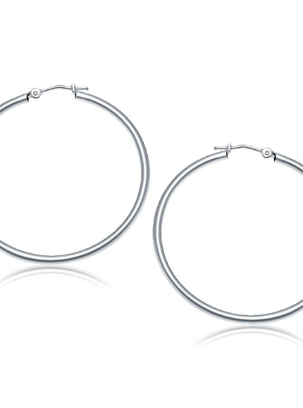 10k White Gold Polished Hoop Earrings (40 mm) - Ellie Belle