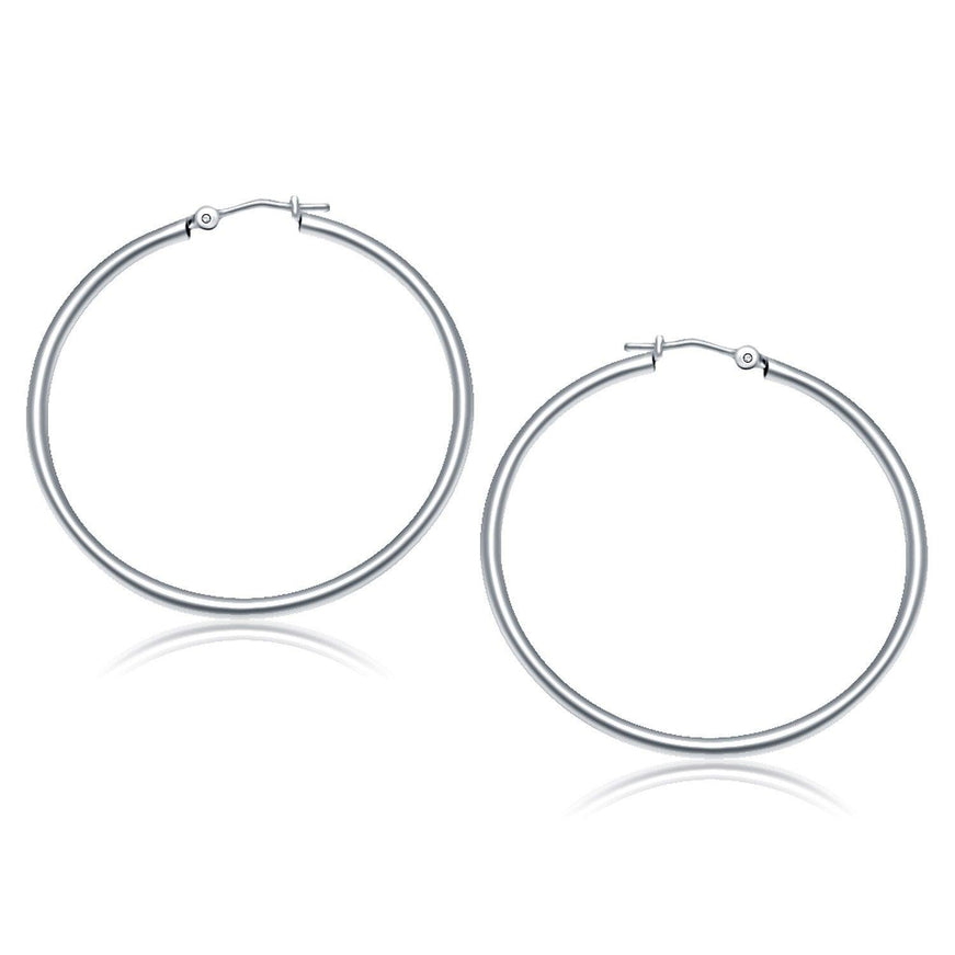 10k White Gold Polished Hoop Earrings (40 mm) - Ellie Belle