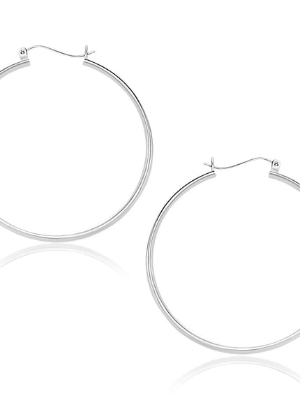 10k White Gold Polished Hoop Earrings (40mm) - Ellie Belle