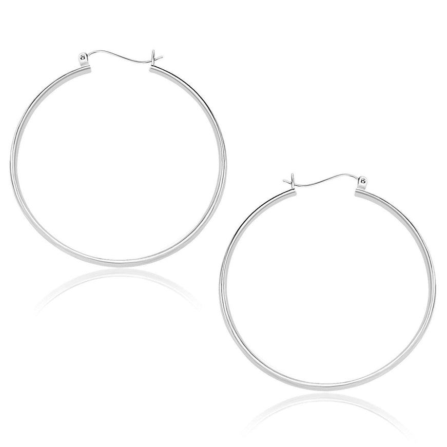 10k White Gold Polished Hoop Earrings (40mm) - Ellie Belle