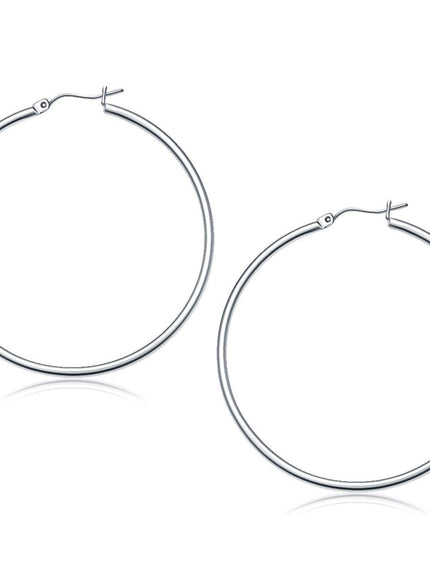 10k White Gold Polished Hoop Earrings (50 mm) - Ellie Belle