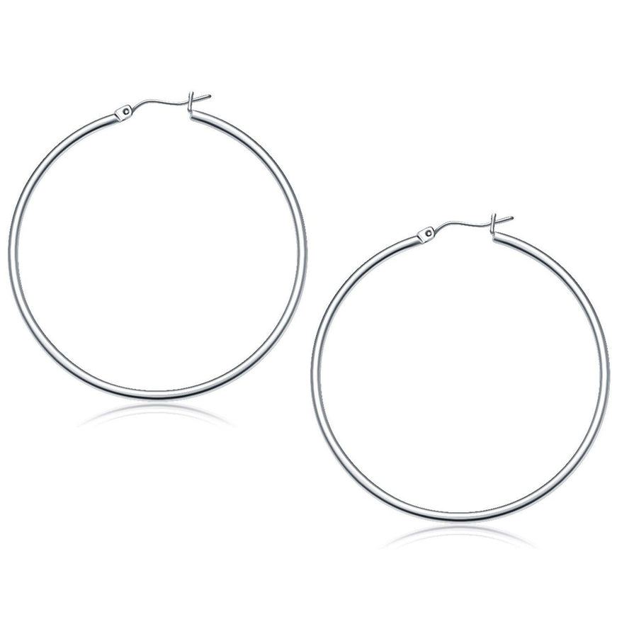 10k White Gold Polished Hoop Earrings (50 mm) - Ellie Belle