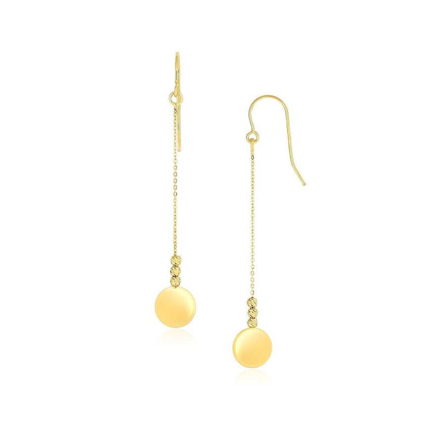 10k Yellow Gold Bead and Shiny Disc Drop Earrings - Ellie Belle