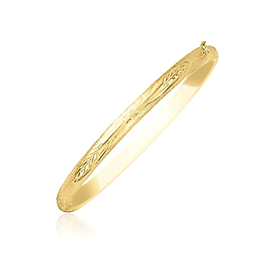 10k Yellow Gold Botanical Pattern Florentine Bangle - Ellie Belle