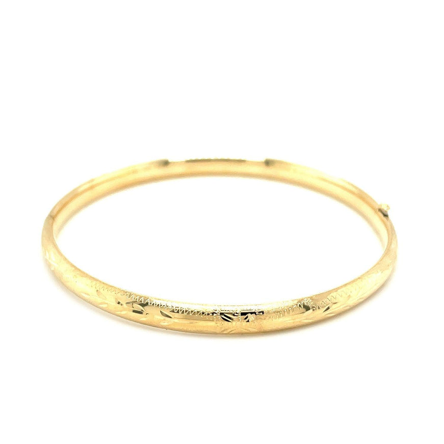 10k Yellow Gold Botanical Pattern Florentine Bangle - Ellie Belle