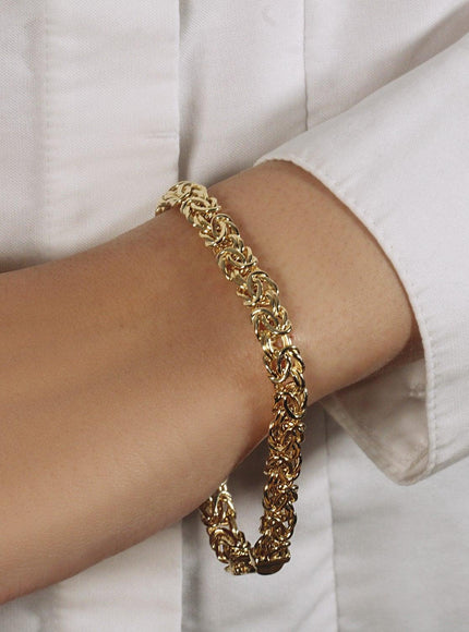 10k Yellow Gold Byzantine Design Chain Bracelet - Ellie Belle