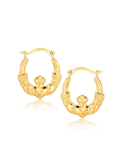 10k Yellow Gold Claddagh Hoop Earrings - Ellie Belle