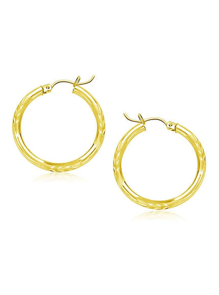 10k Yellow Gold Diamond Cut Hoop Earrings (15mm) - Ellie Belle