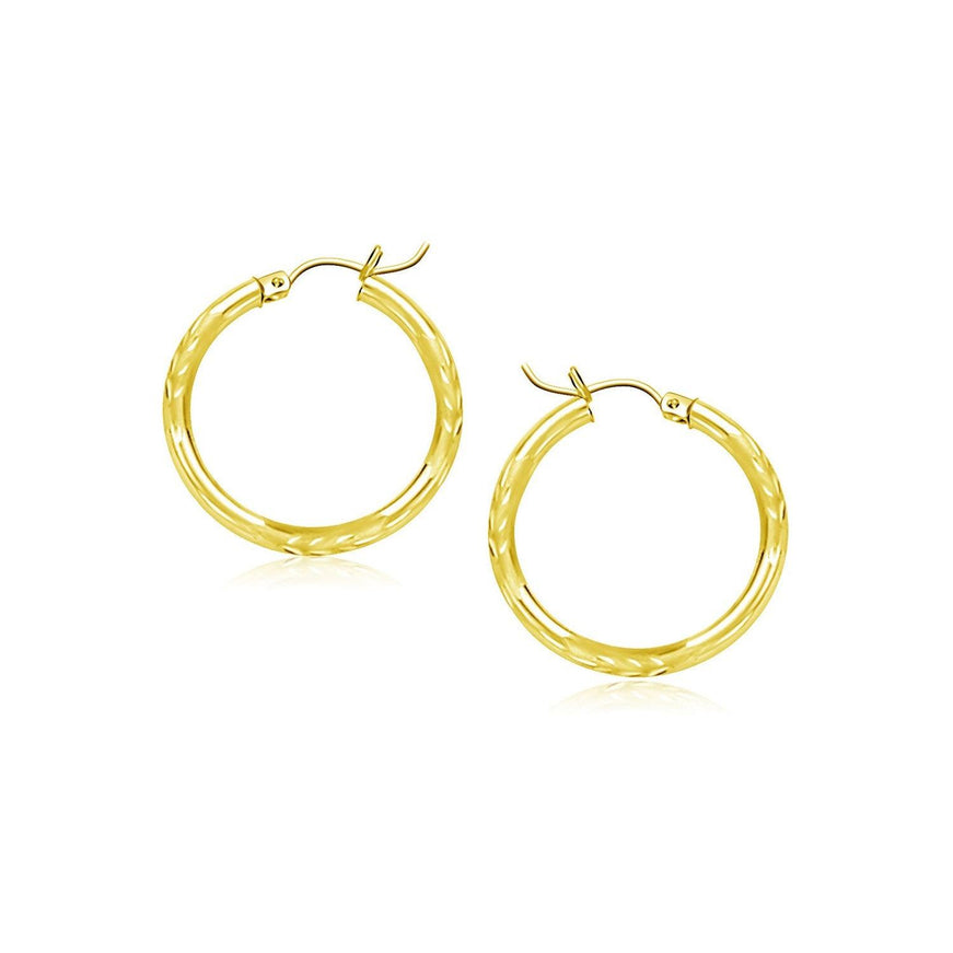 10k Yellow Gold Diamond Cut Hoop Earrings (15mm) - Ellie Belle