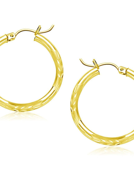 10k Yellow Gold Diamond Cut Hoop Earrings (25mm) - Ellie Belle