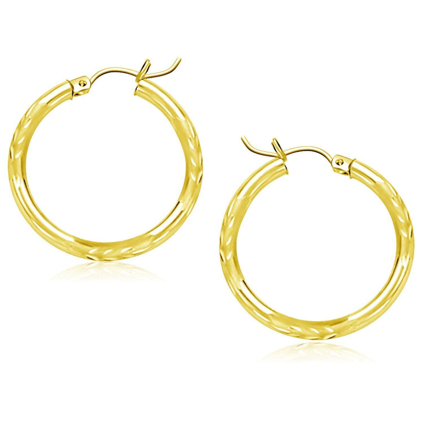 10k Yellow Gold Diamond Cut Hoop Earrings (25mm) - Ellie Belle