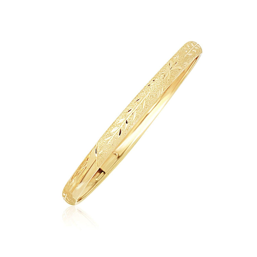 10k Yellow Gold Dome Childrens Diamond Cut Florentine Bangle - Ellie Belle