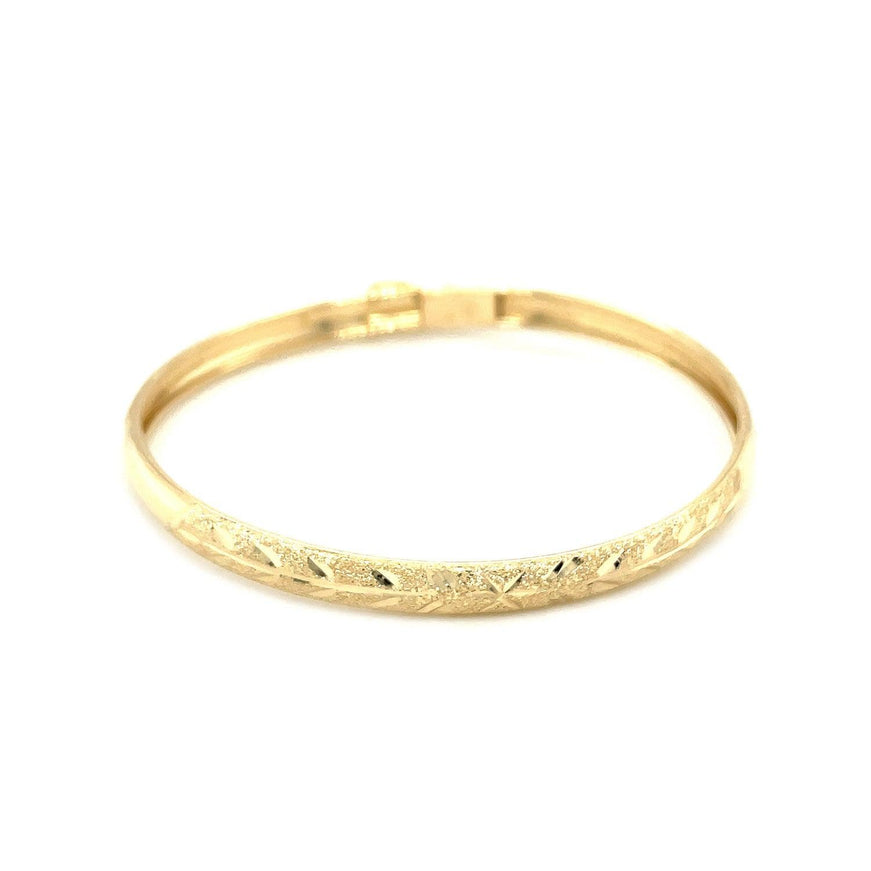 10k Yellow Gold Dome Childrens Diamond Cut Florentine Bangle - Ellie Belle