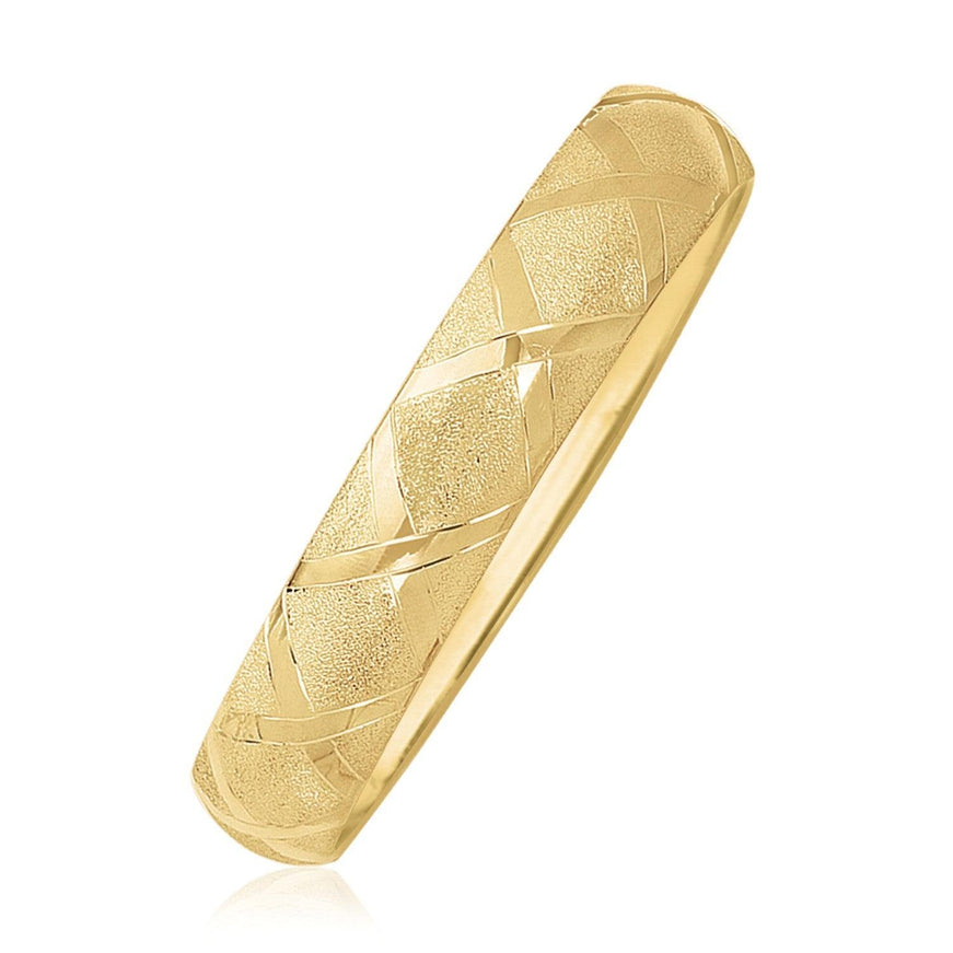 10k Yellow Gold Dual-Textured Diamond Pattern Bangle - Ellie Belle