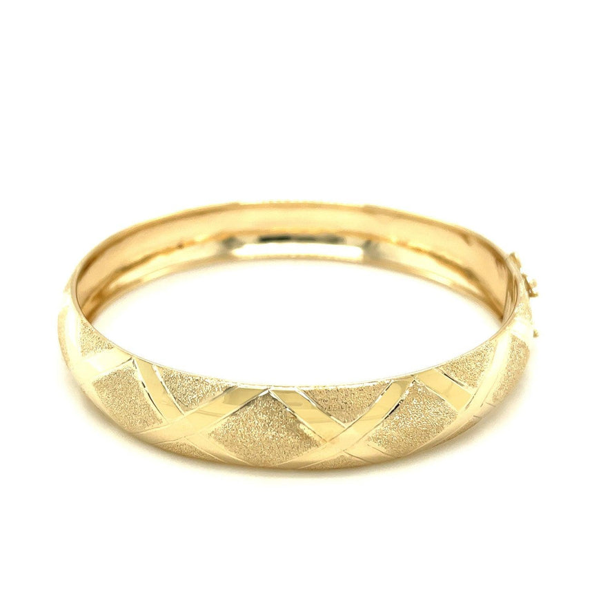 10k Yellow Gold Dual-Textured Diamond Pattern Bangle - Ellie Belle