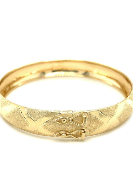 10k Yellow Gold Dual-Textured Diamond Pattern Bangle - Ellie Belle