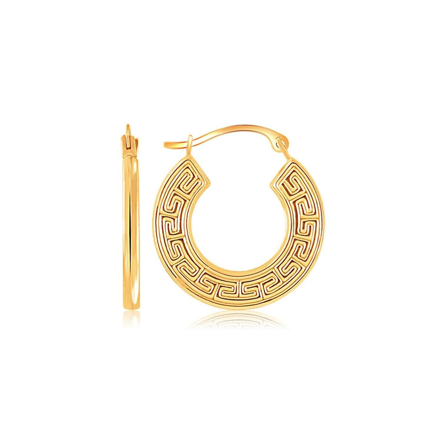 10k Yellow Gold Greek Key Small Hoop Earrings - Ellie Belle