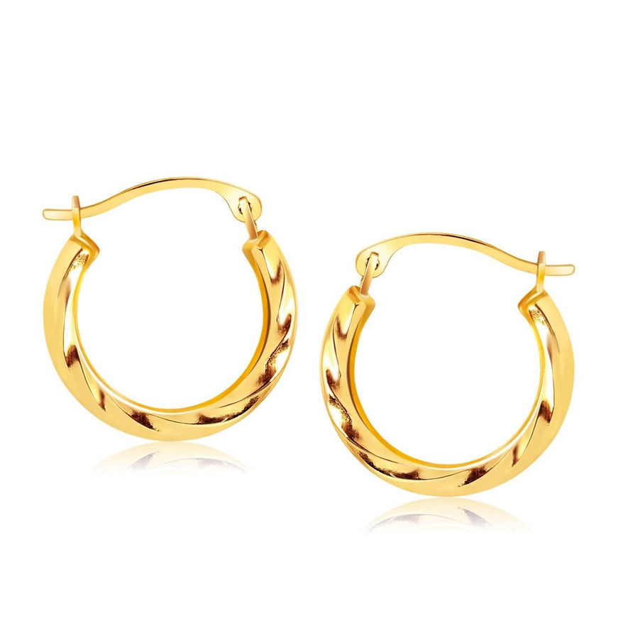 10k Yellow Gold Hoop Earrings in Textured Polished Style (5/8 inch Diameter) - Ellie Belle