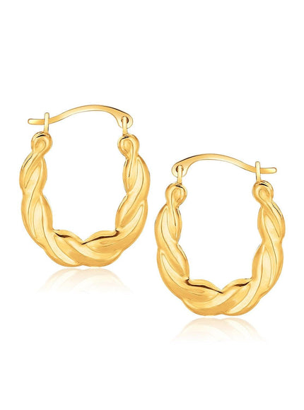 10k Yellow Gold Oval Twist Hoop Earrings - Ellie Belle