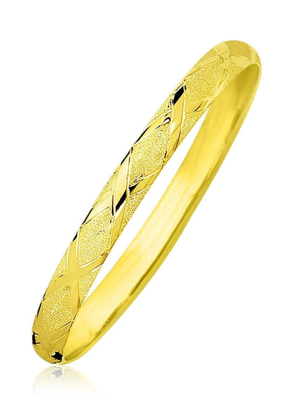 10k Yellow Gold Slender Diamond Pattern Textured Bangle - Ellie Belle