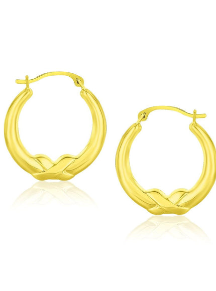 10k Yellow Gold X Motif Round Shape Hoop Earrings - Ellie Belle