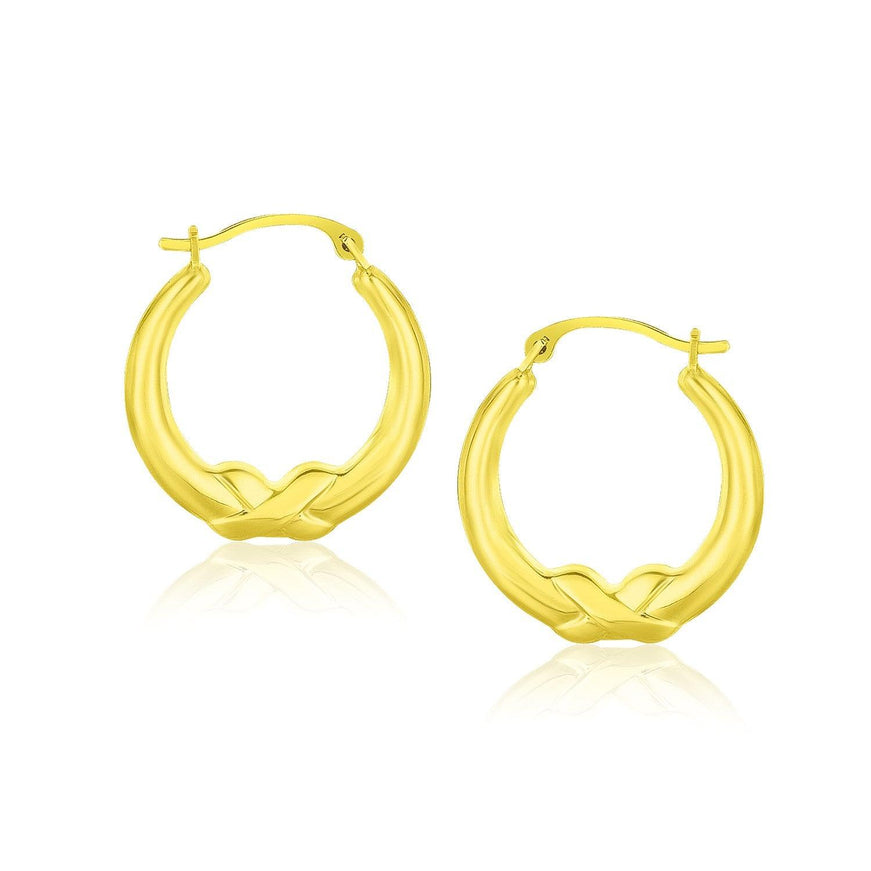 10k Yellow Gold X Motif Round Shape Hoop Earrings - Ellie Belle