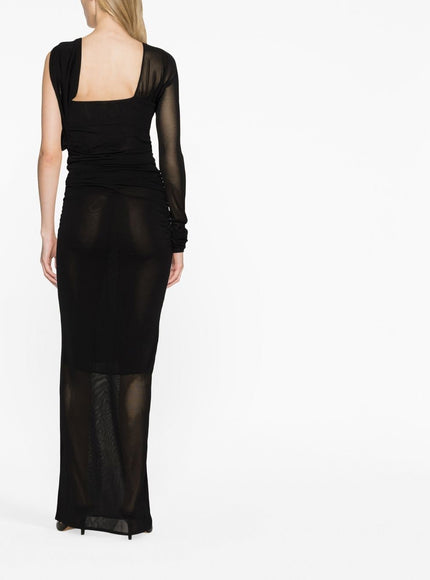 Saint Laurent Semi Sheer One Sleeve Dress In Black