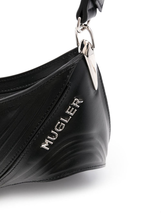 Mugler Black Embossed Spiral Curve 01 Shoulder Bag