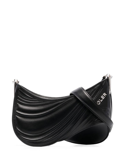 Mugler Black Embossed Spiral Curve 01 Shoulder Bag