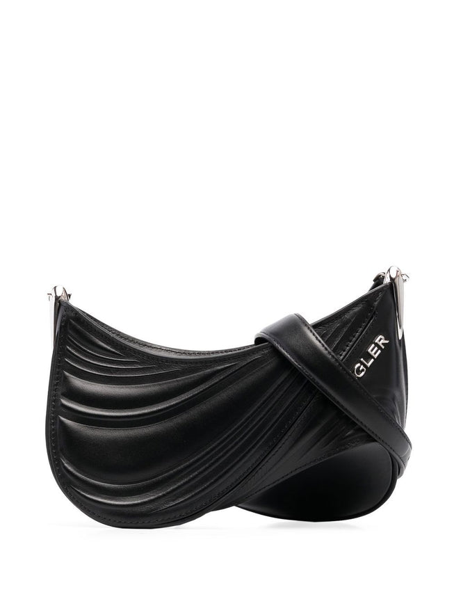 Mugler Black Embossed Spiral Curve 01 Shoulder Bag