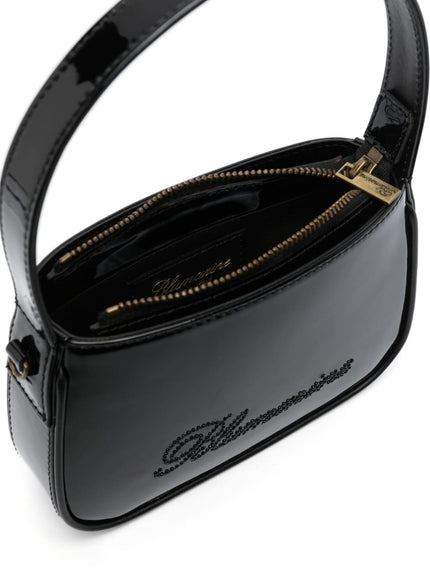 Blumarine Rhinestones Logo Leather Bag In Black