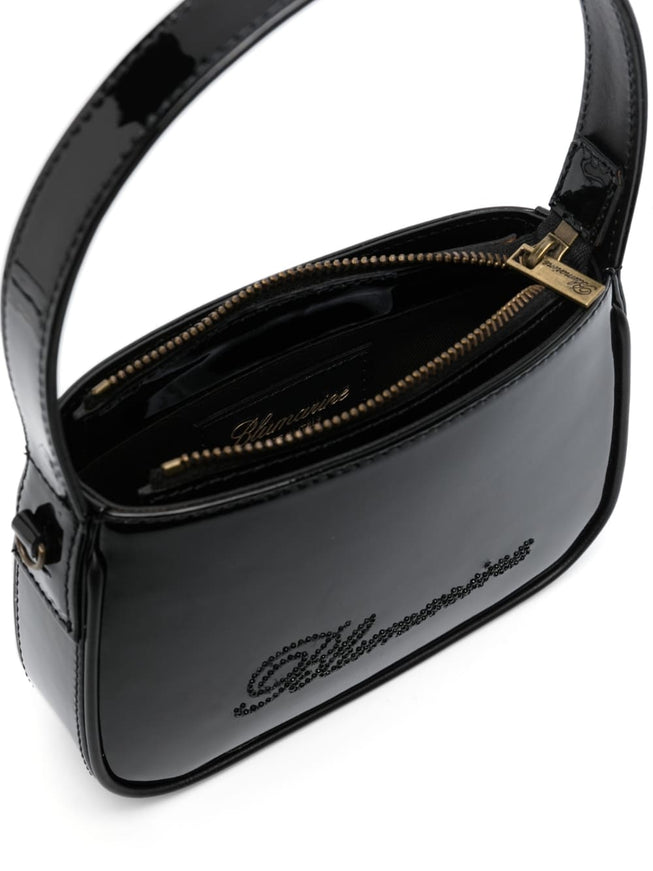 Blumarine Rhinestones Logo Leather Bag In Black