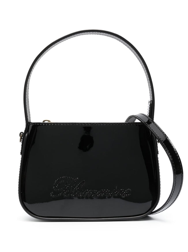 Blumarine Rhinestones Logo Leather Bag In Black