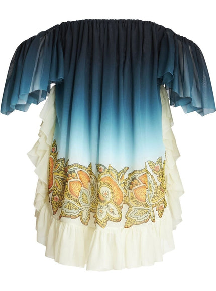 Etro Ombre Off-The-Shoulder Ruffle-Hem Mini Dress