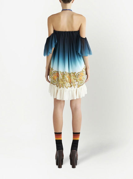 Etro Ombre Off-The-Shoulder Ruffle-Hem Mini Dress