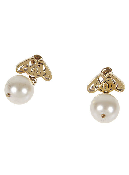 Alexander McQueen Seal Logo Pearl Earrings