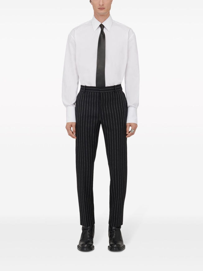 Alexander McQueen Straight Leg Pinstripe Wool Trousers