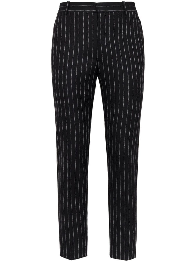 Alexander McQueen Straight Leg Pinstripe Wool Trousers