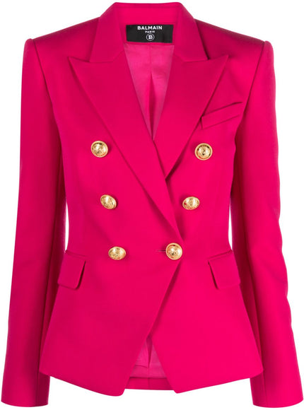 Balmain Double-Breasted Wool Jacket In Fuchsia