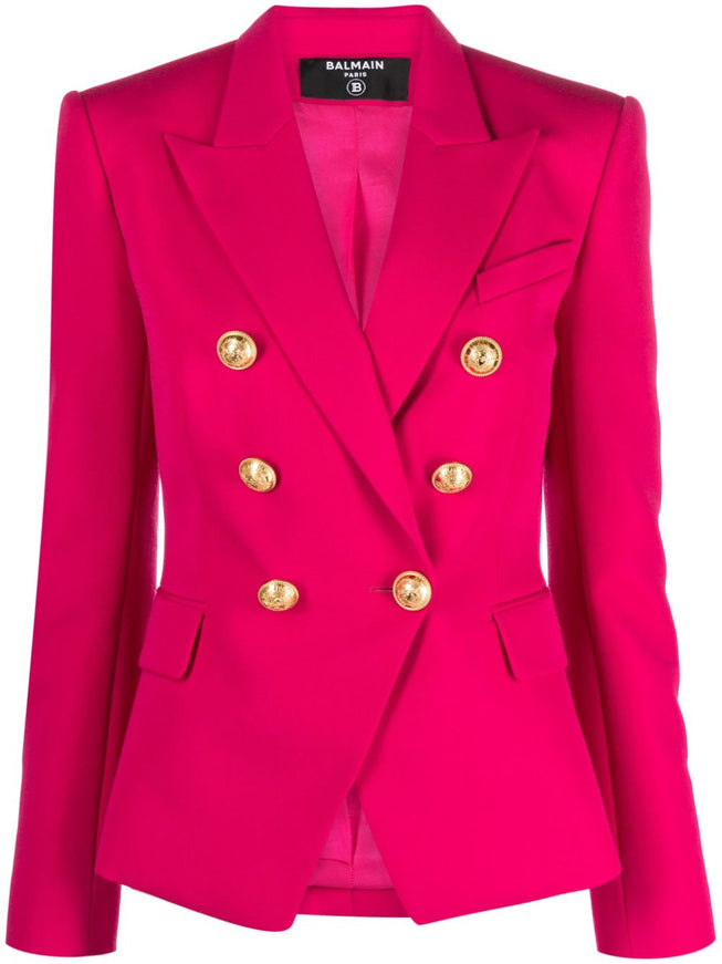 Balmain Double-Breasted Wool Jacket In Fuchsia