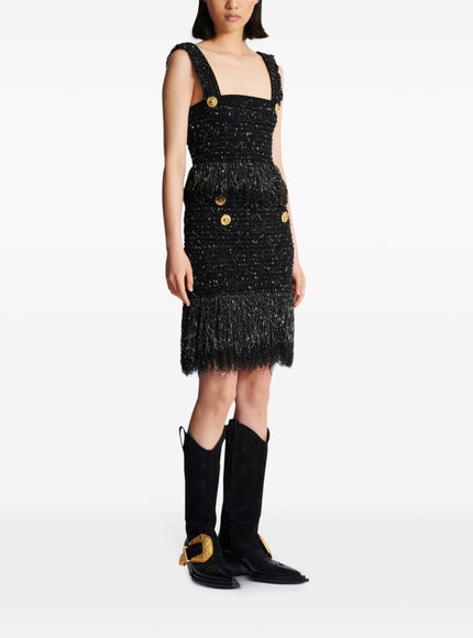 Balmain Tweed Fringe Midi Skirt Skirt In Black