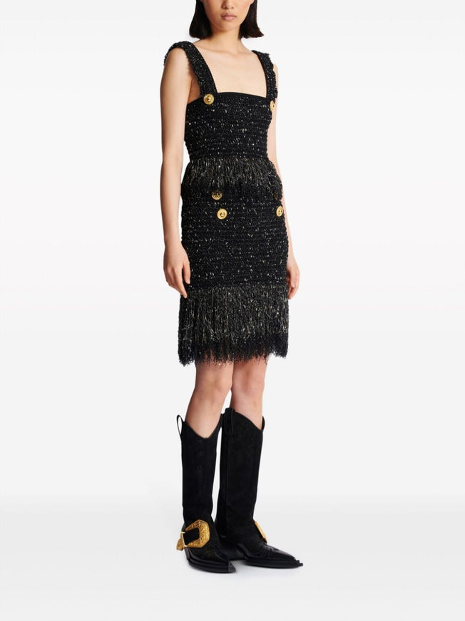 Balmain Tweed Fringe Midi Skirt Skirt In Black