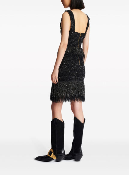 Balmain Tweed Fringe Midi Skirt Skirt In Black