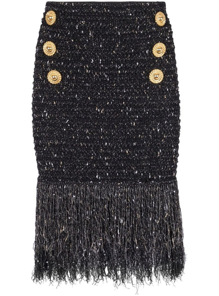 Balmain Tweed Fringe Midi Skirt Skirt In Black